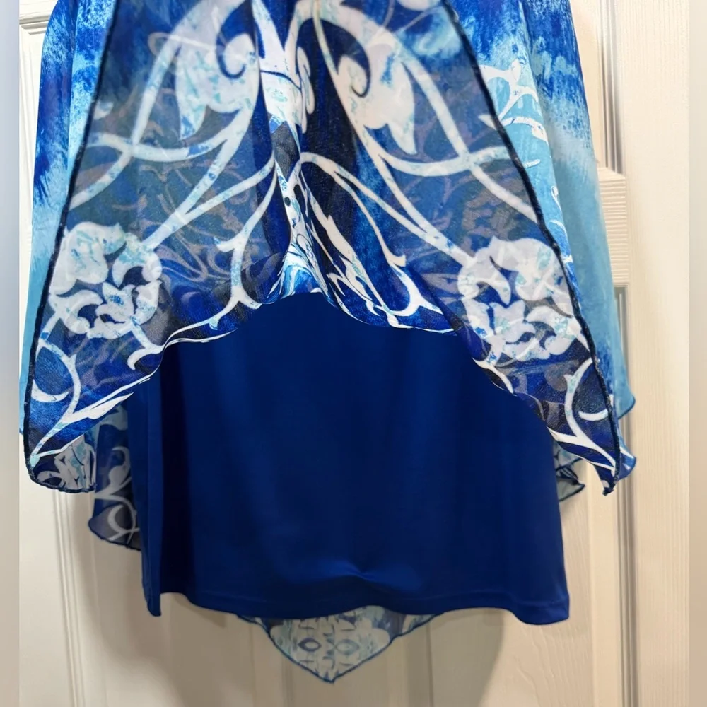 Sara Michelle Blue Ombre Scroll Sheer V-Neck Blouse - Picture 3 of 5